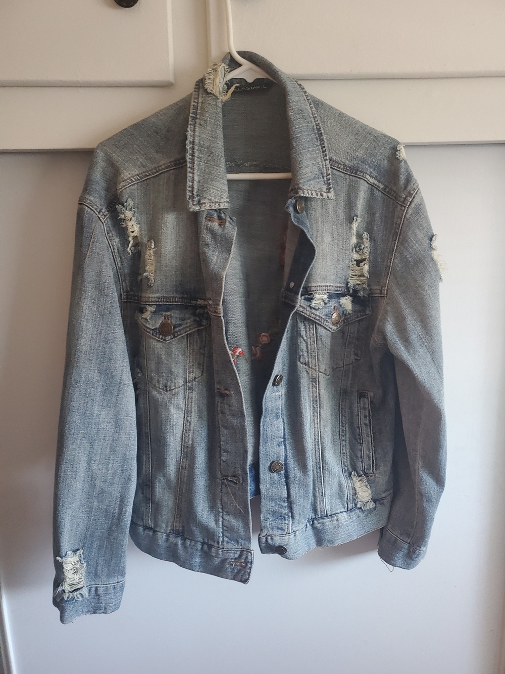 Distressed Light Wash Denim Jacket - Light Blue